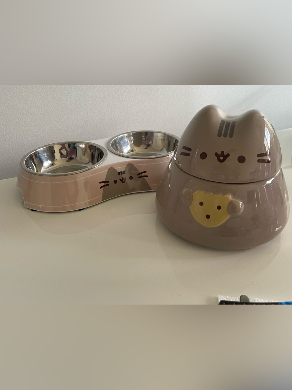 Pusheen Double Stainless Bowl and Treat Jar Set